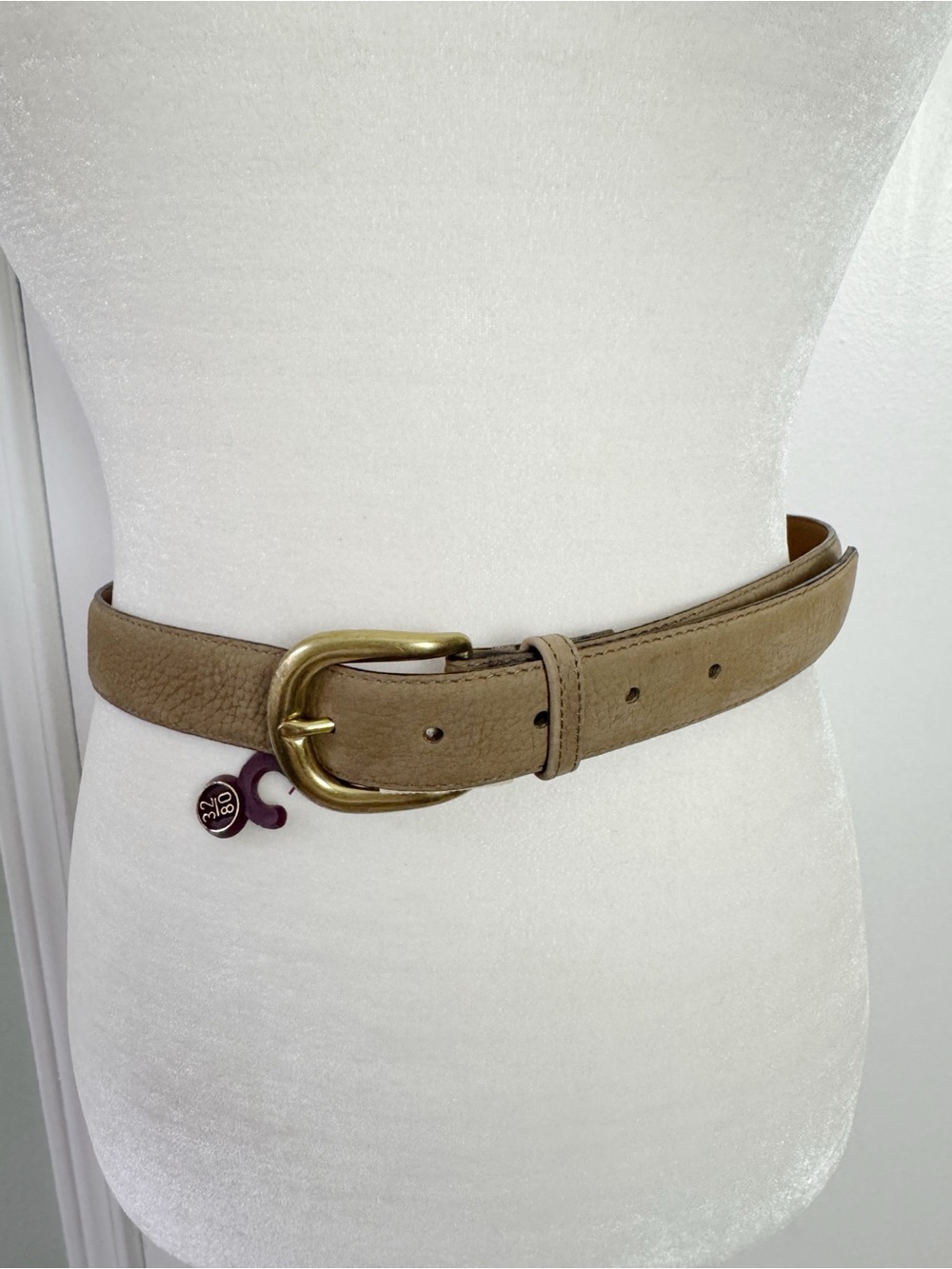 Taupe Leather Suede Belt with Brass-Tone Buckle 32/80 Deadstock Vintage